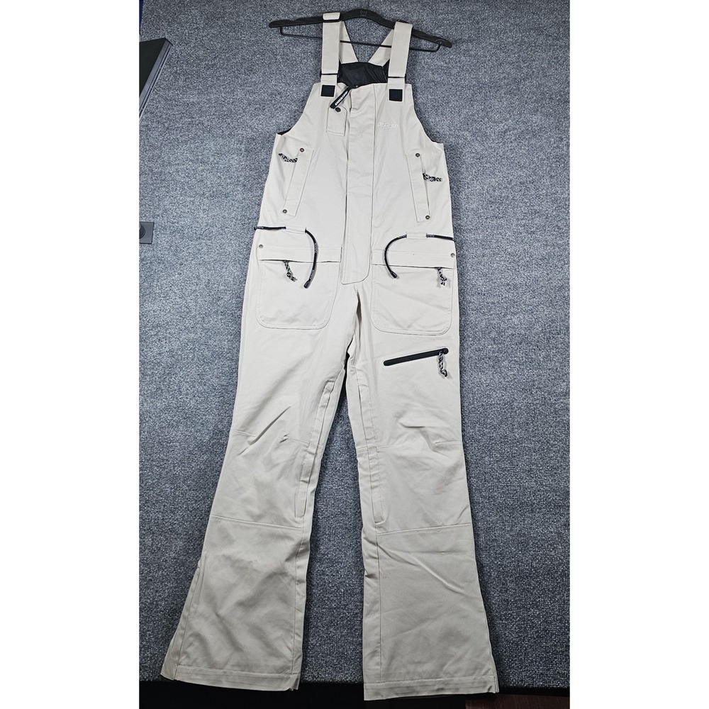 High Experience Ski Bib Snowpants Womens Size Small Ivory Cargo Pockets Belted